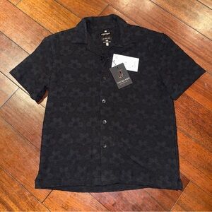 Denim & Flower Men's Small Black Short Sleeve Flower Button Down Relaxed Fit NWT